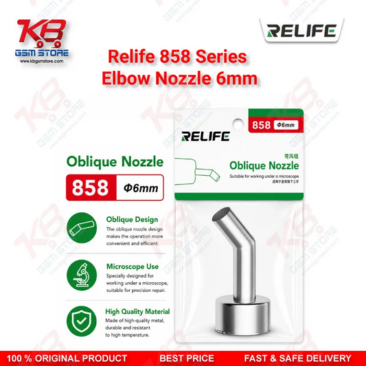 RELIFE 858 Series 6mm Elbow Nozzle – 45° Bent Hot Air Rework Nozzle for BGA & Microscope Repair