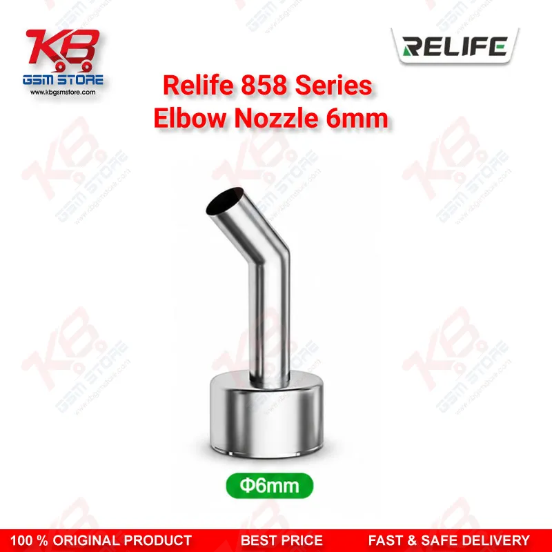 RELIFE 858 Series 6mm Elbow Nozzle – 45° Bent Hot Air Rework Nozzle for BGA & Microscope Repair