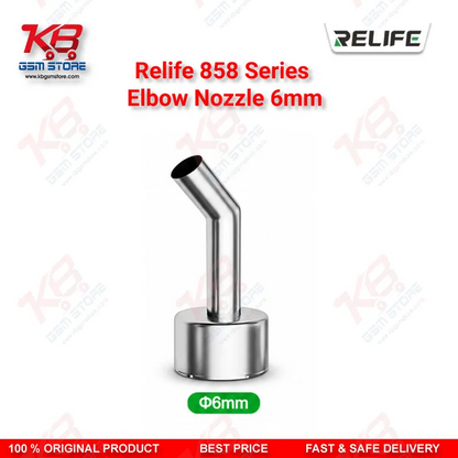 RELIFE 858 Series 6mm Elbow Nozzle – 45° Bent Hot Air Rework Nozzle for BGA & Microscope Repair
