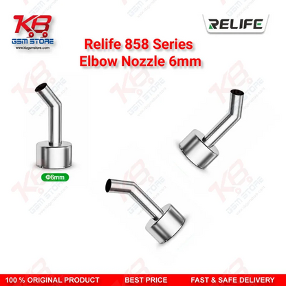 RELIFE 858 Series 6mm Elbow Nozzle – 45° Bent Hot Air Rework Nozzle for BGA & Microscope Repair