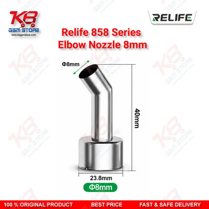 RELIFE 858 Series 45° Elbow Nozzle 8mm – Hot Air Rework Station Nozzle