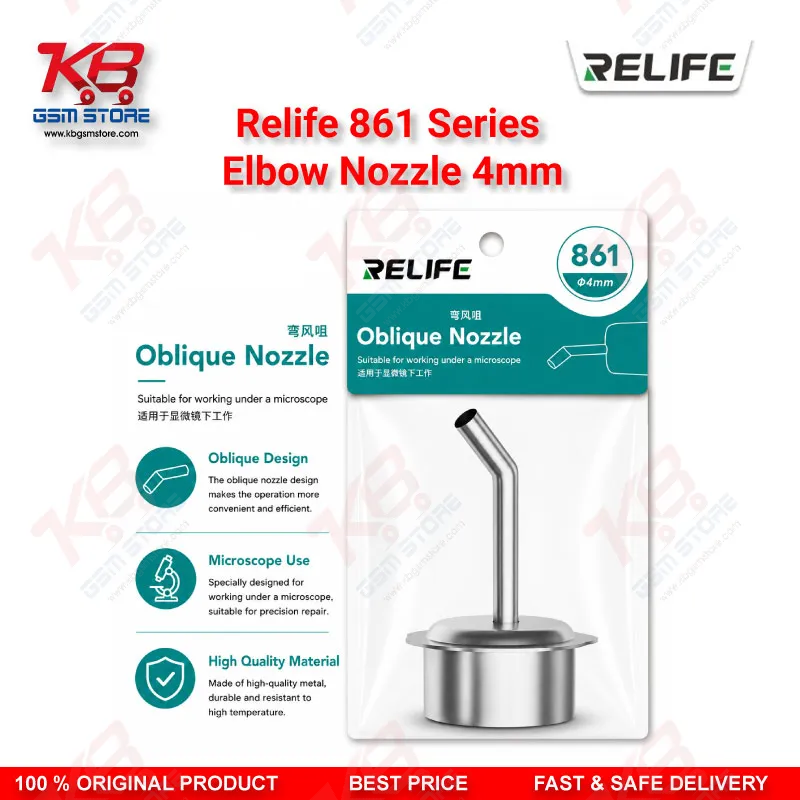 Relife 861 Series 45° Elbow Nozzle 4mm – Bent Hot Air Nozzle for Microscope PCB Repair