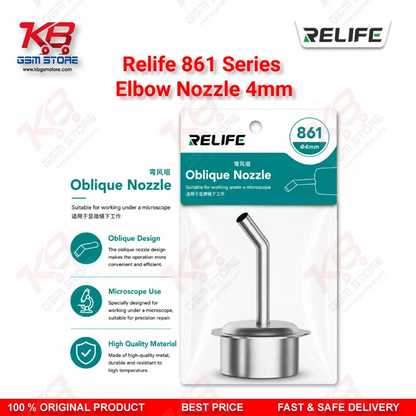 Relife 861 Series 45° Elbow Nozzle 4mm – Bent Hot Air Nozzle for Microscope PCB Repair