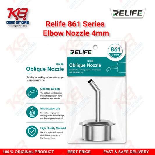 Relife 861 Series 45° Elbow Nozzle 4mm – Bent Hot Air Nozzle for Microscope PCB Repair
