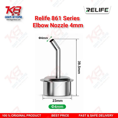 Relife 861 Series 45° Elbow Nozzle 4mm – Bent Hot Air Nozzle for Microscope PCB Repair