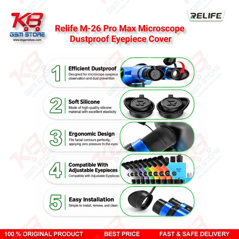 RELIFE M-26 Pro Max Microscope Dustproof Eyepiece Cover – Anti-Light Leakage Soft Silicone Eyecup for Stereo Microscopes