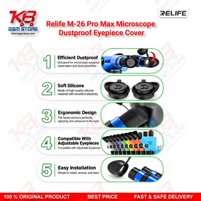 RELIFE M-26 Pro Max Microscope Dustproof Eyepiece Cover – Anti-Light Leakage Soft Silicone Eyecup for Stereo Microscopes