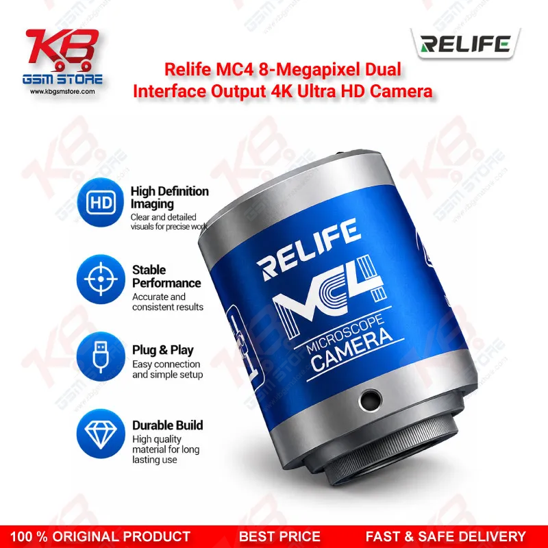 Relife MC4 8-Megapixel Dual-Interface Output 4K Ultra HD Camera – Back-Illuminated CMOS Microscope Camera for PCB and Mobile Repair