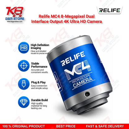 Relife MC4 8-Megapixel Dual-Interface Output 4K Ultra HD Camera – Back-Illuminated CMOS Microscope Camera for PCB and Mobile Repair