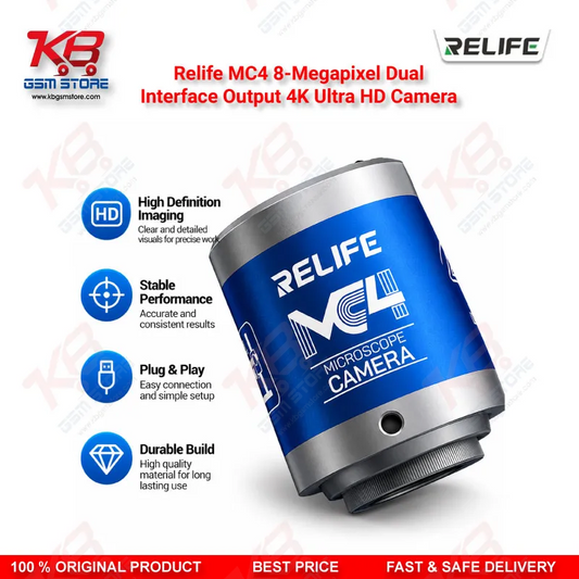 Relife MC4 8-Megapixel Dual-Interface Output 4K Ultra HD Camera – Back-Illuminated CMOS Microscope Camera for PCB and Mobile Repair