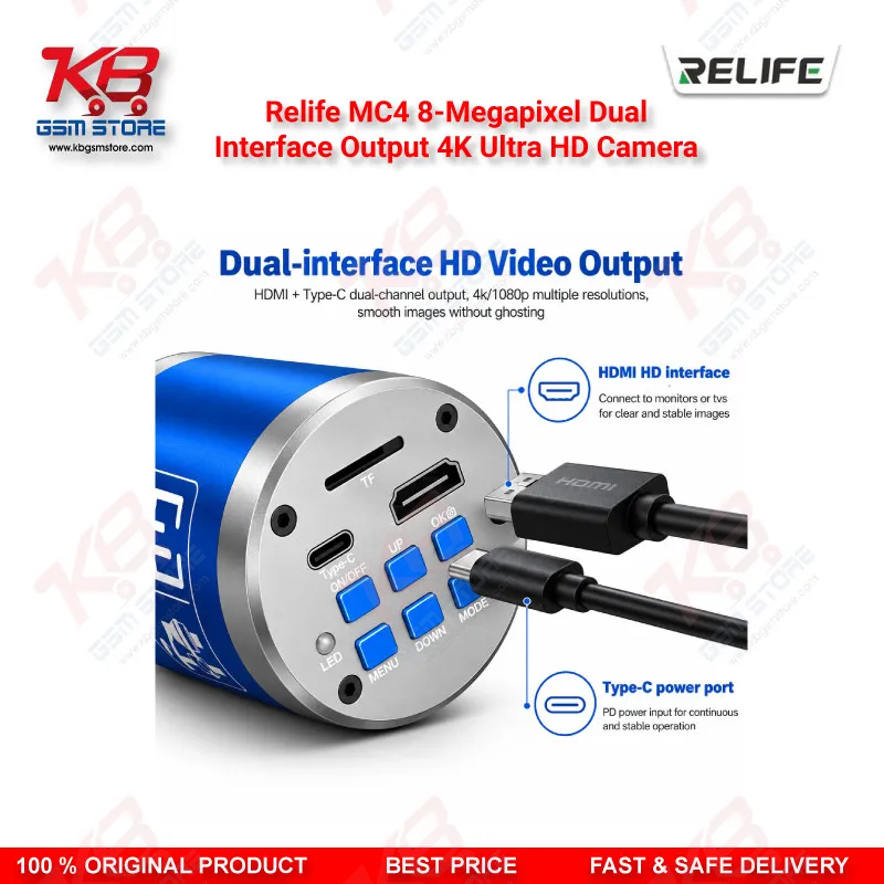 Relife MC4 8-Megapixel Dual-Interface Output 4K Ultra HD Camera – Back-Illuminated CMOS Microscope Camera for PCB and Mobile Repair
