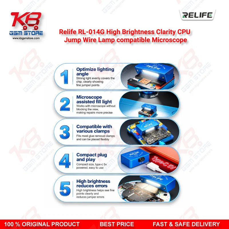 Relife RL-014G High Brightness Clarity CPU Jump Wire Lamp compatible Microscope – LED Fill Light for Mobile PCB CPU Jumper Wire Repair