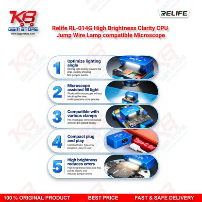 Relife RL-014G High Brightness Clarity CPU Jump Wire Lamp compatible Microscope – LED Fill Light for Mobile PCB CPU Jumper Wire Repair