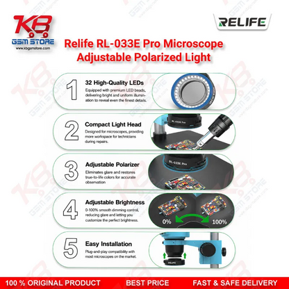 RELIFE RL-033E Pro Adjustable Polarized LED Microscope Light for Mobile Repair