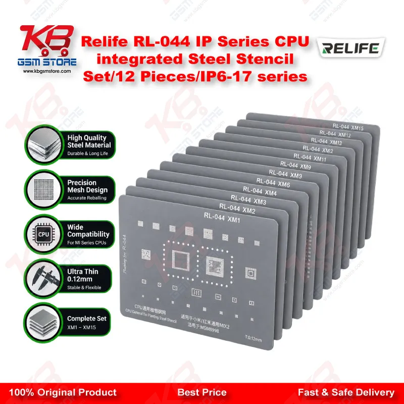 Relife RL-044 12-in-1 CPU Reballing Stencil Set – iPhone 6 to iPhone 17 Pro Max