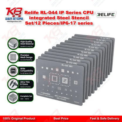 Relife RL-044 12-in-1 CPU Reballing Stencil Set – iPhone 6 to iPhone 17 Pro Max