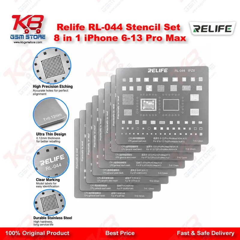 Relife RL-044 Stencil Set 8 in 1 iPhone 6-13 Pro Max