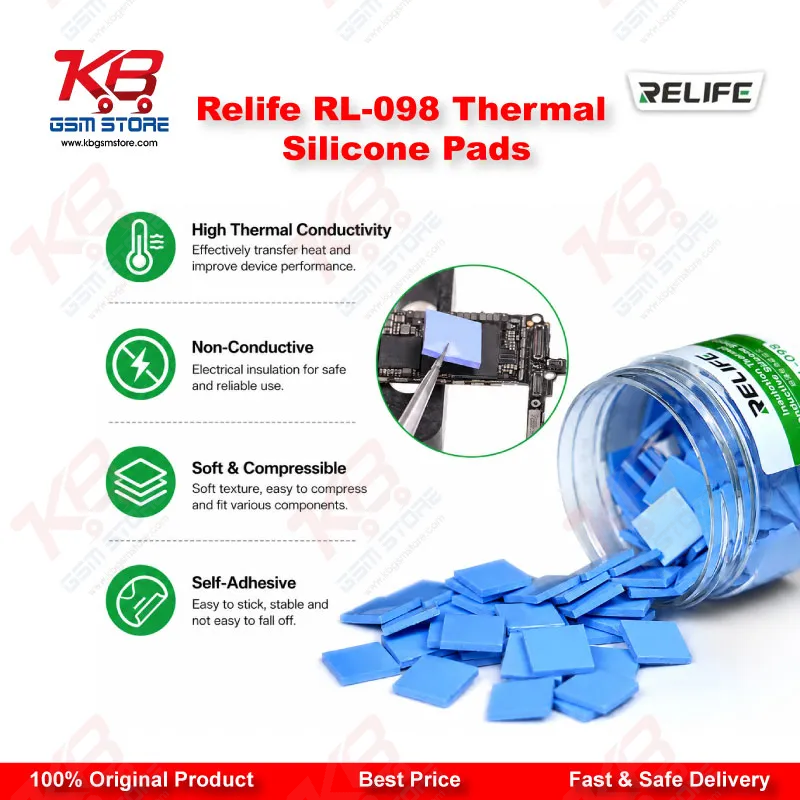 Relife RL-098 Insulating Thermal Silicone Pads – 12x12x2mm – 100Pcs