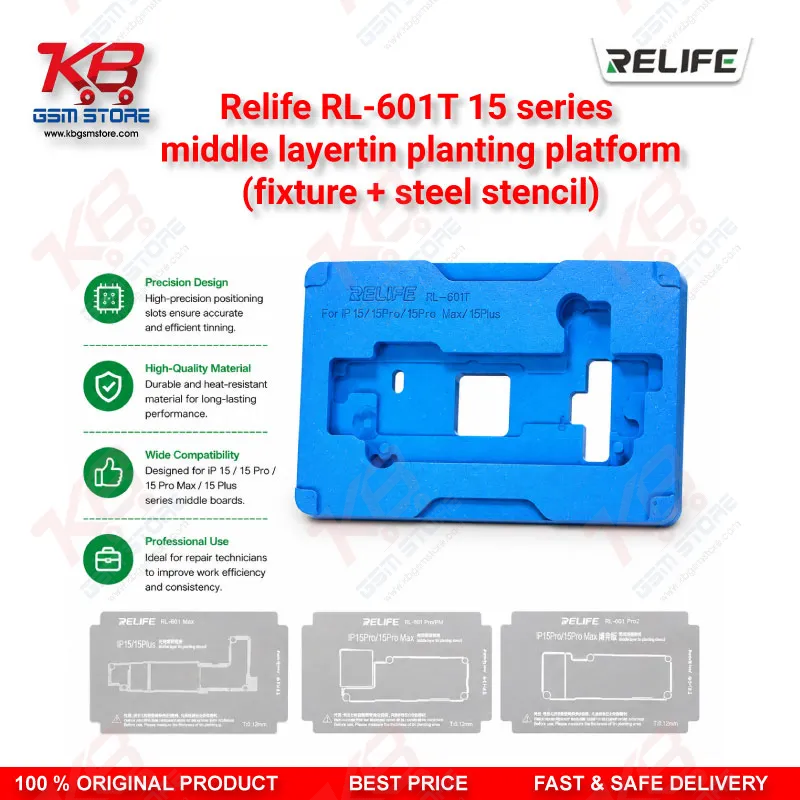 RELIFE RL-601T 22 in 1 Middle Layer Tin Planting Platform – iPhone X to 15 Pro Max BGA Reballing Stencil Kit