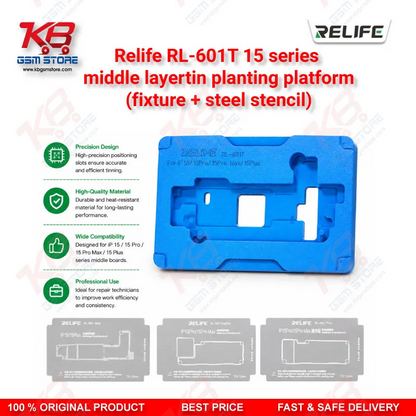 RELIFE RL-601T 22 in 1 Middle Layer Tin Planting Platform – iPhone X to 15 Pro Max BGA Reballing Stencil Kit