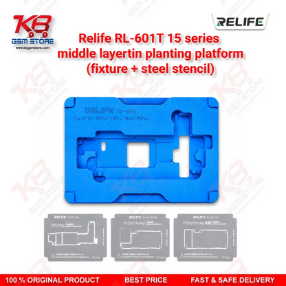 RELIFE RL-601T 22 in 1 Middle Layer Tin Planting Platform – iPhone X to 15 Pro Max BGA Reballing Stencil Kit