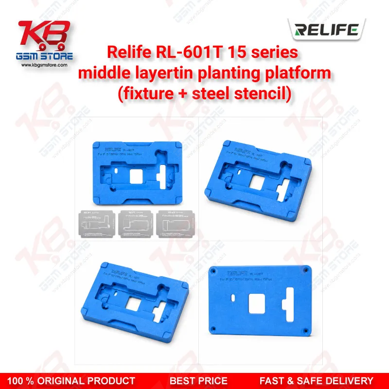 RELIFE RL-601T 22 in 1 Middle Layer Tin Planting Platform – iPhone X to 15 Pro Max BGA Reballing Stencil Kit