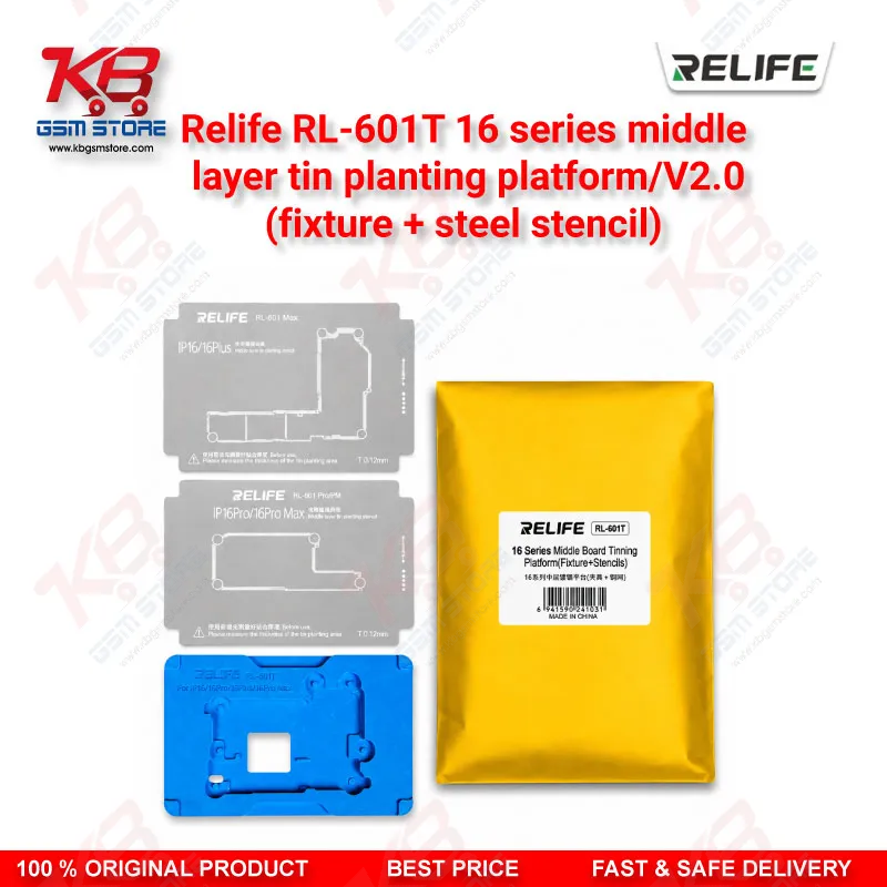 Relife RL-601T V2.0 Middle Layer Tin Planting Platform – 25-in-1 BGA Reballing Fixture with Steel Stencil Set for iPhone X to 16 Pro Max