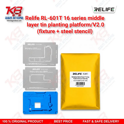 Relife RL-601T V2.0 Middle Layer Tin Planting Platform – 25-in-1 BGA Reballing Fixture with Steel Stencil Set for iPhone X to 16 Pro Max