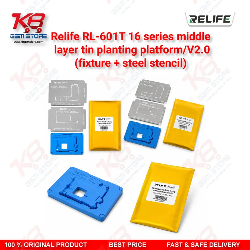 Relife RL-601T V2.0 Middle Layer Tin Planting Platform – 25-in-1 BGA Reballing Fixture with Steel Stencil Set for iPhone X to 16 Pro Max