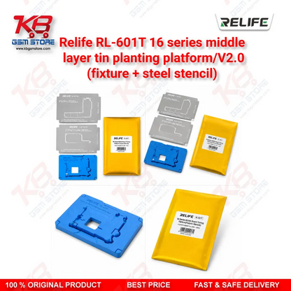 Relife RL-601T V2.0 Middle Layer Tin Planting Platform – 25-in-1 BGA Reballing Fixture with Steel Stencil Set for iPhone X to 16 Pro Max