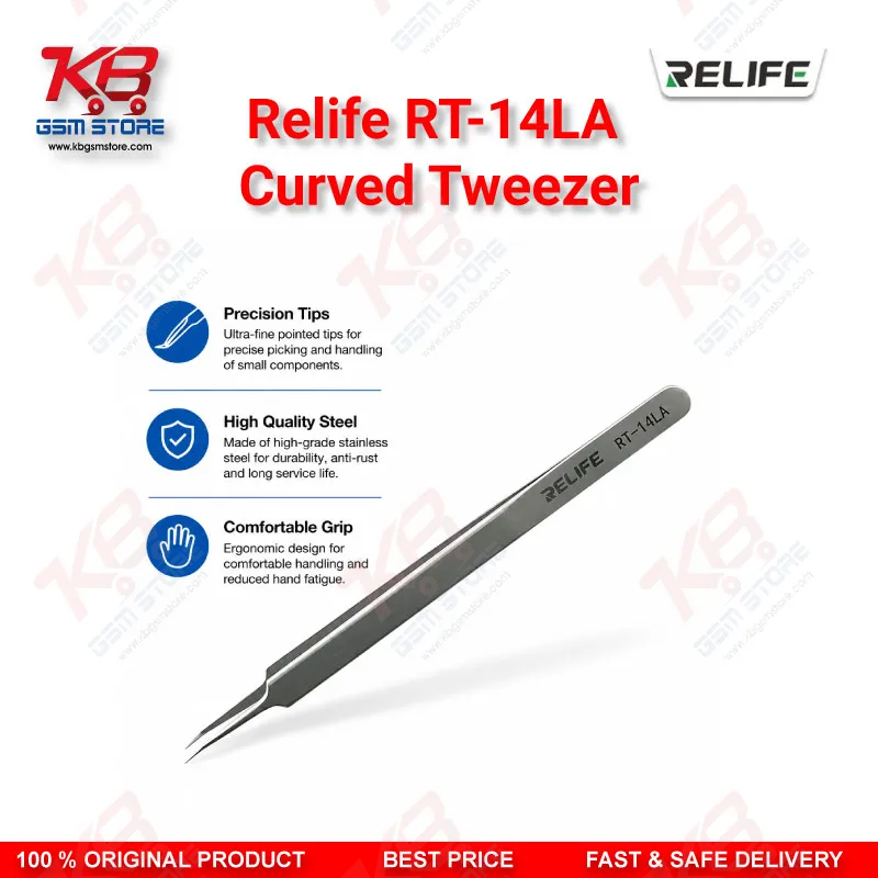 RELIFE RT-14LA Precision Curved Chip Tweezer for Mobile IC Repair