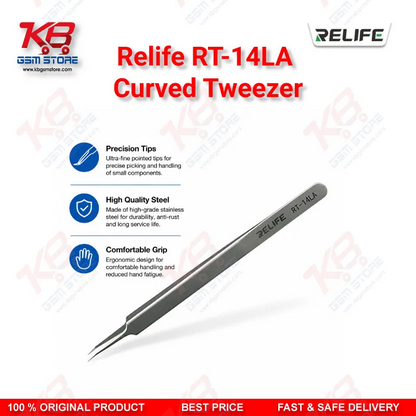 RELIFE RT-14LA Precision Curved Chip Tweezer for Mobile IC Repair