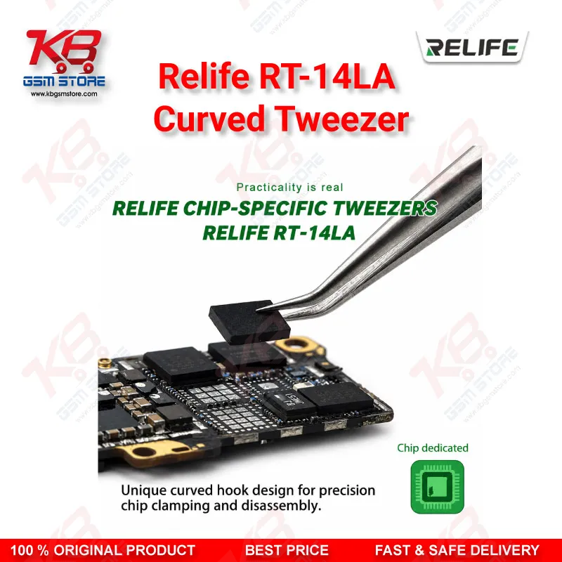 RELIFE RT-14LA Precision Curved Chip Tweezer for Mobile IC Repair
