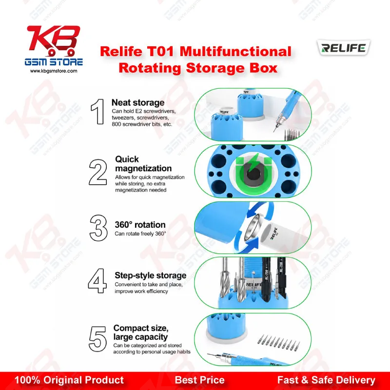 RELIFE T01 Multifunctional 360° Rotating Storage Box – 25 Hole Screwdriver & Tool Organizer