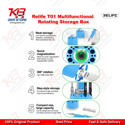 RELIFE T01 Multifunctional 360° Rotating Storage Box – 25 Hole Screwdriver & Tool Organizer