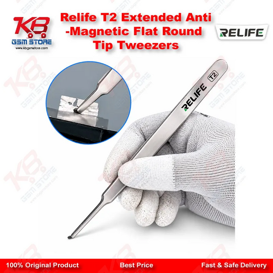 Relife T2 Extended Anti-Magnetic Flat Round Tip Tweezers