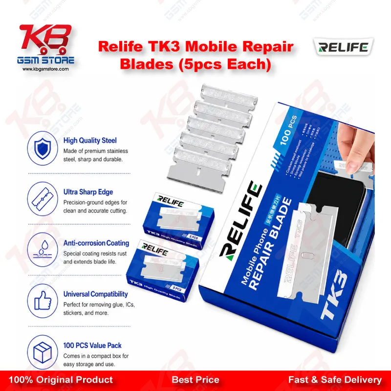 RELIFE TK3 Carbon Steel Mobile Repair Blades – 5 Pcs Pack (Screen & Adhesive Removal)