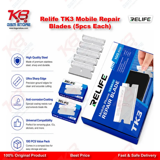 RELIFE TK3 Carbon Steel Mobile Repair Blades – 5 Pcs Pack (Screen & Adhesive Removal)