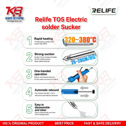 Relife TO5 Electric Solder Sucker – 30W Desoldering Gun for Mobile PCB Repair