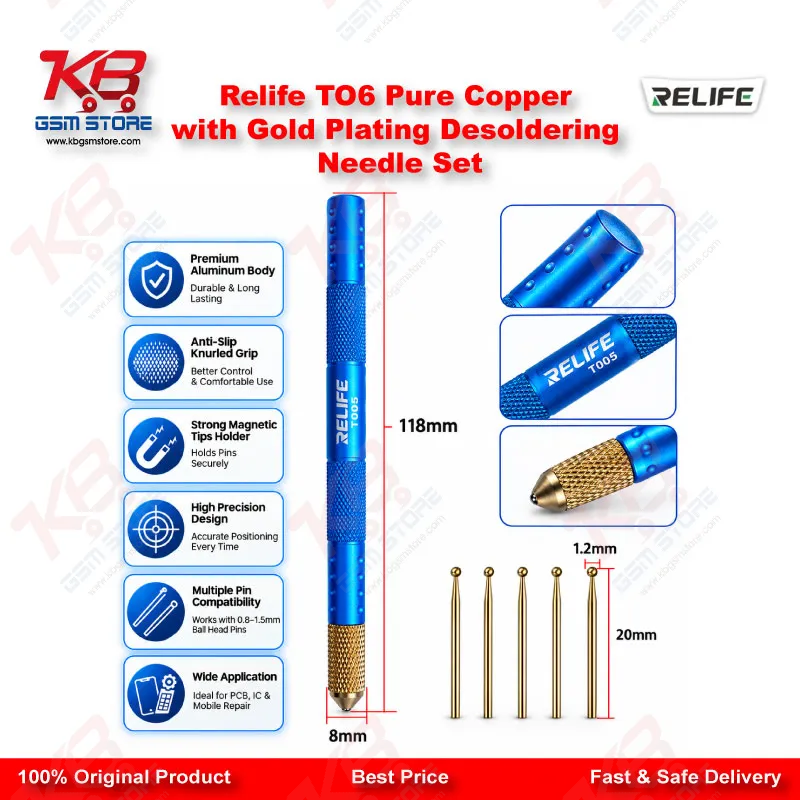 Relife TO6 Pure Copper Gold-Plated Desoldering Needle Set for BGA Chip Repair
