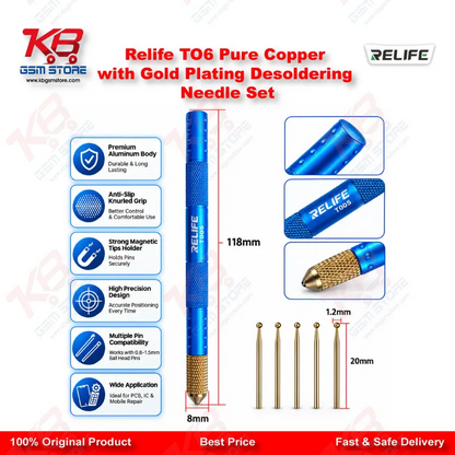 Relife TO6 Pure Copper Gold-Plated Desoldering Needle Set for BGA Chip Repair