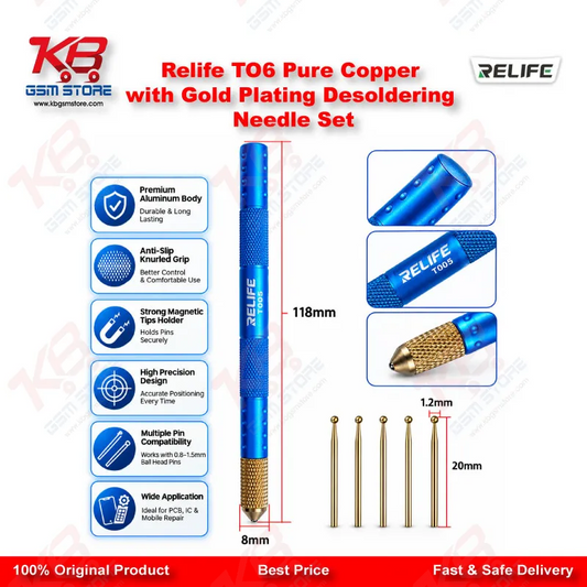 Relife TO6 Pure Copper Gold-Plated Desoldering Needle Set for BGA Chip Repair