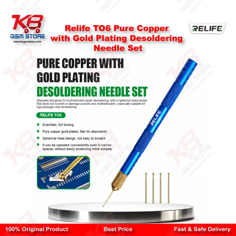 Relife TO6 Pure Copper Gold-Plated Desoldering Needle Set for BGA Chip Repair