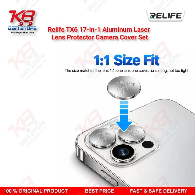 Relife TX6 17-in-1 Aluminum Laser Lens Protector Camera Cover Set for iPhone 8 to iPhone 17 Pro Max Laser Back Glass Removal