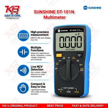 SUNSHINE DT-101N Multimeter – Auto-Range True RMS Digital Multimeter for Mobile Phone Repair Diagnostics