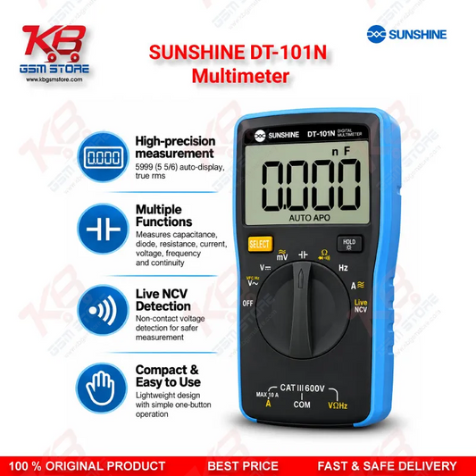 SUNSHINE DT-101N Multimeter – Auto-Range True RMS Digital Multimeter for Mobile Phone Repair Diagnostics