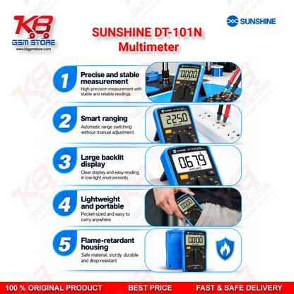 SUNSHINE DT-101N Multimeter – Auto-Range True RMS Digital Multimeter for Mobile Phone Repair Diagnostics