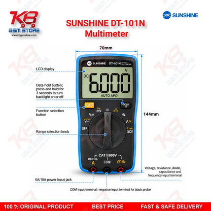 SUNSHINE DT-101N Multimeter – Auto-Range True RMS Digital Multimeter for Mobile Phone Repair Diagnostics