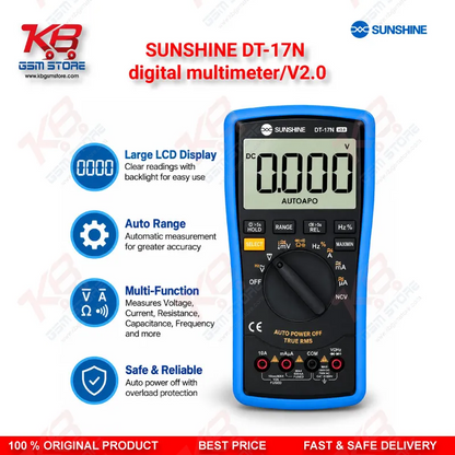 SUNSHINE DT-17N digital multimeter/V2.0 – Auto-Ranging Digital Multimeter with NCV, Temperature Test & Backlit Display for Mobile Repair Technicians
