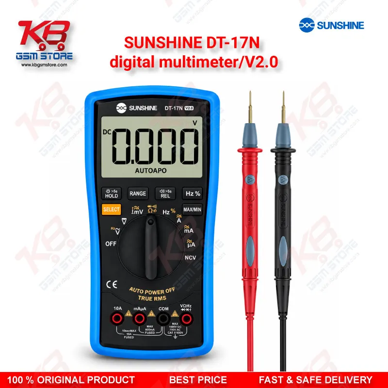 SUNSHINE DT-17N digital multimeter/V2.0 – Auto-Ranging Digital Multimeter with NCV, Temperature Test & Backlit Display for Mobile Repair Technicians